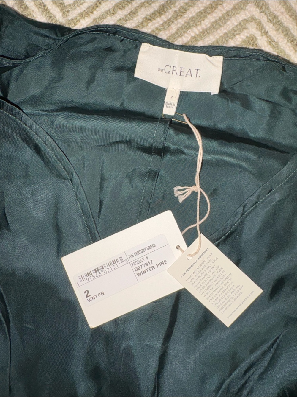 THE GREAT. Dark Green Satin Maxi Dress with Short Puff Sleeves - Picture 5 of 8